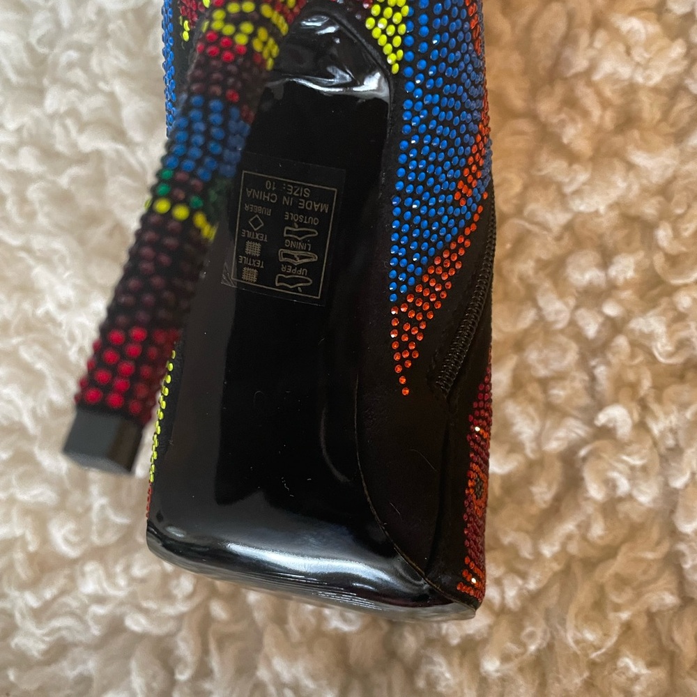 Multicolor Crystal Embellished Pointed Stiletto Boot - Picture 4 of 8